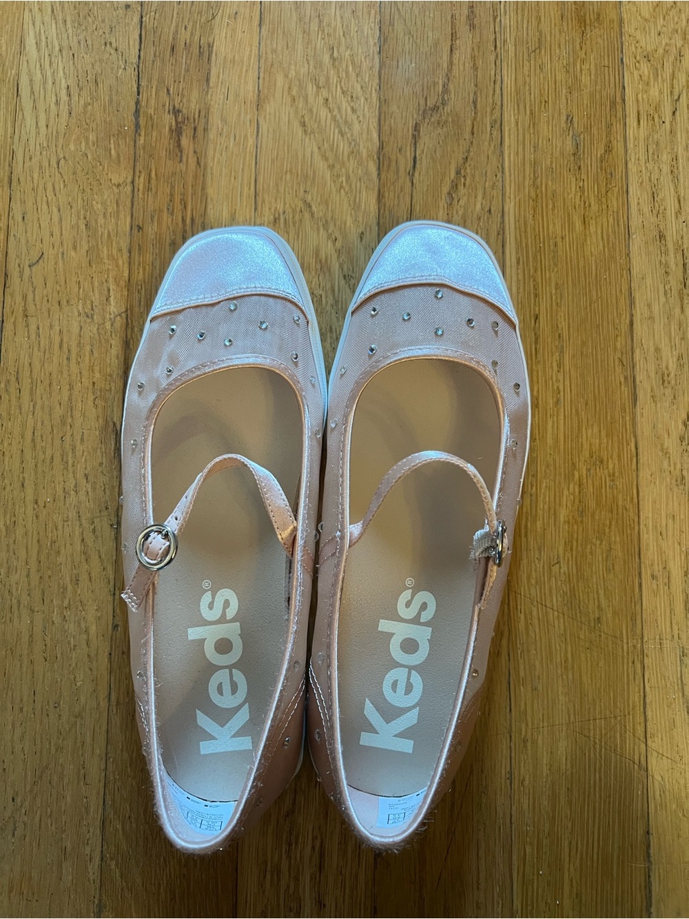 Women’s Light Pink Mary Jane Flats with Stud Accents